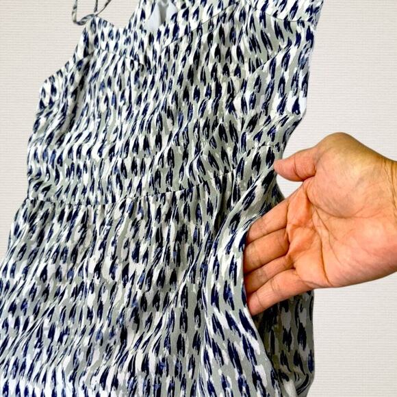 Madewell Silk Sleeveless Strappy Mini Casual Dress Slip Size 0 Blue Gray Printed - Picture 7 of 11